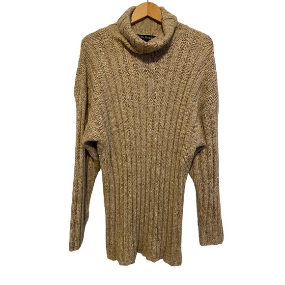 Foret De Framboise tan angora wool cowl neck sweater long solid ribbed Large - Picture 1 of 5